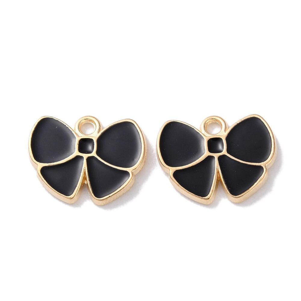 2120 100 pcs Black Bowknot Enamel Charms Cute Bow Tie Butterfly Charms